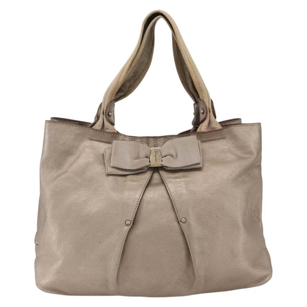 Salvatore Ferragamo Leather Vara Ribbon Handbag Gold